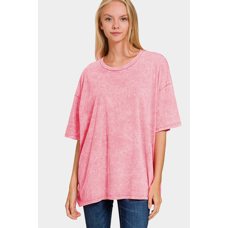 Zenana Full Size Washed Round Neck Drop Shoulder Oversized T-Shirt Apparel and Accessories