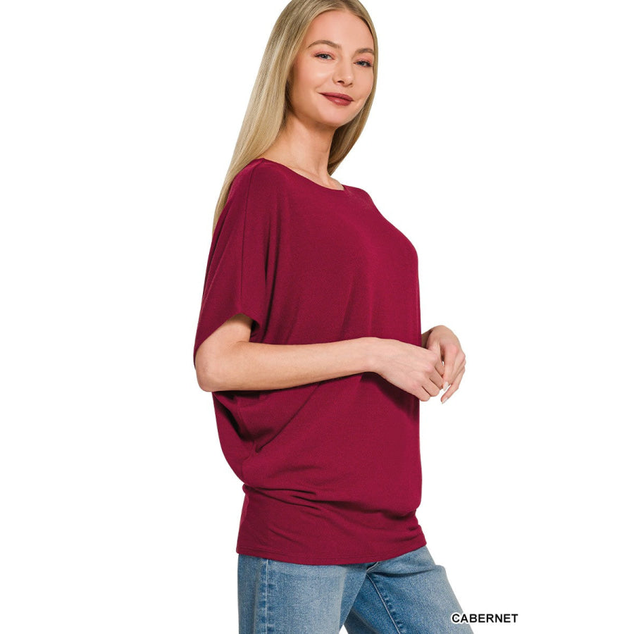 Zenana Hacci Dolman Sleeve Boat Neck Top Apparel and Accessories
