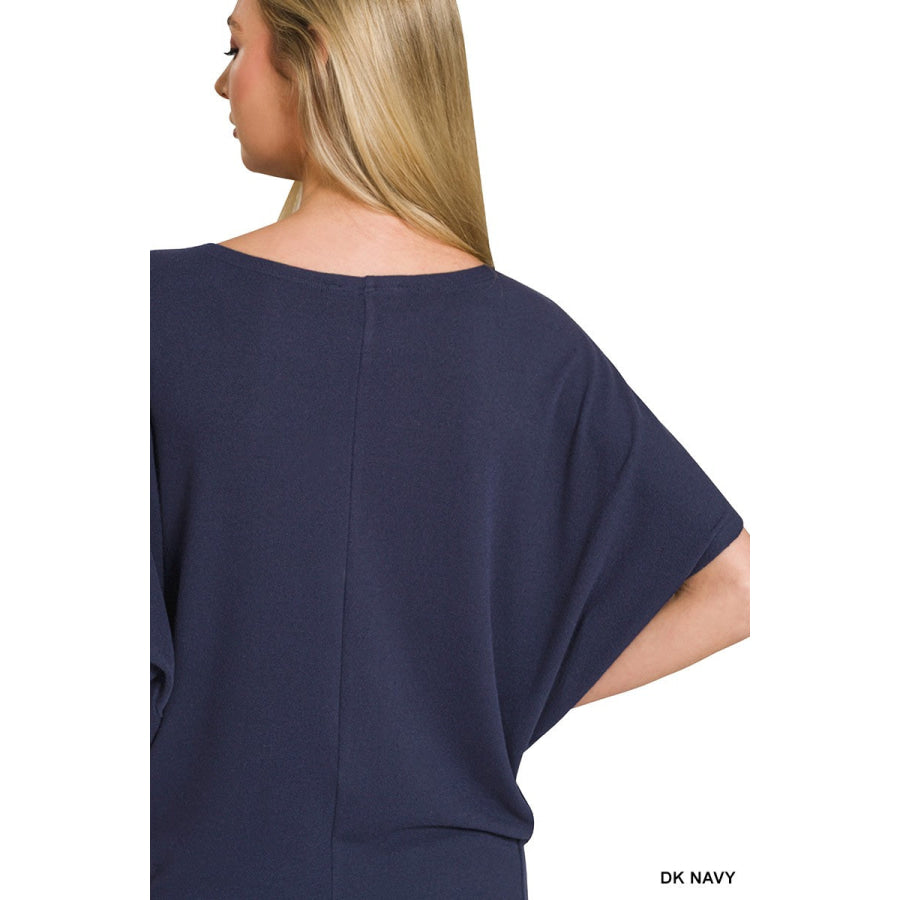 Zenana Hacci Dolman Sleeve Boat Neck Top Apparel and Accessories