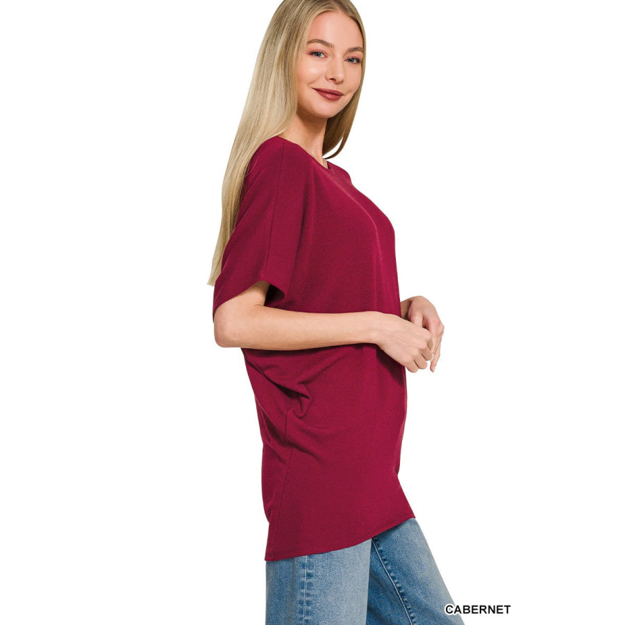Zenana Hacci Dolman Sleeve Boat Neck Top Apparel and Accessories