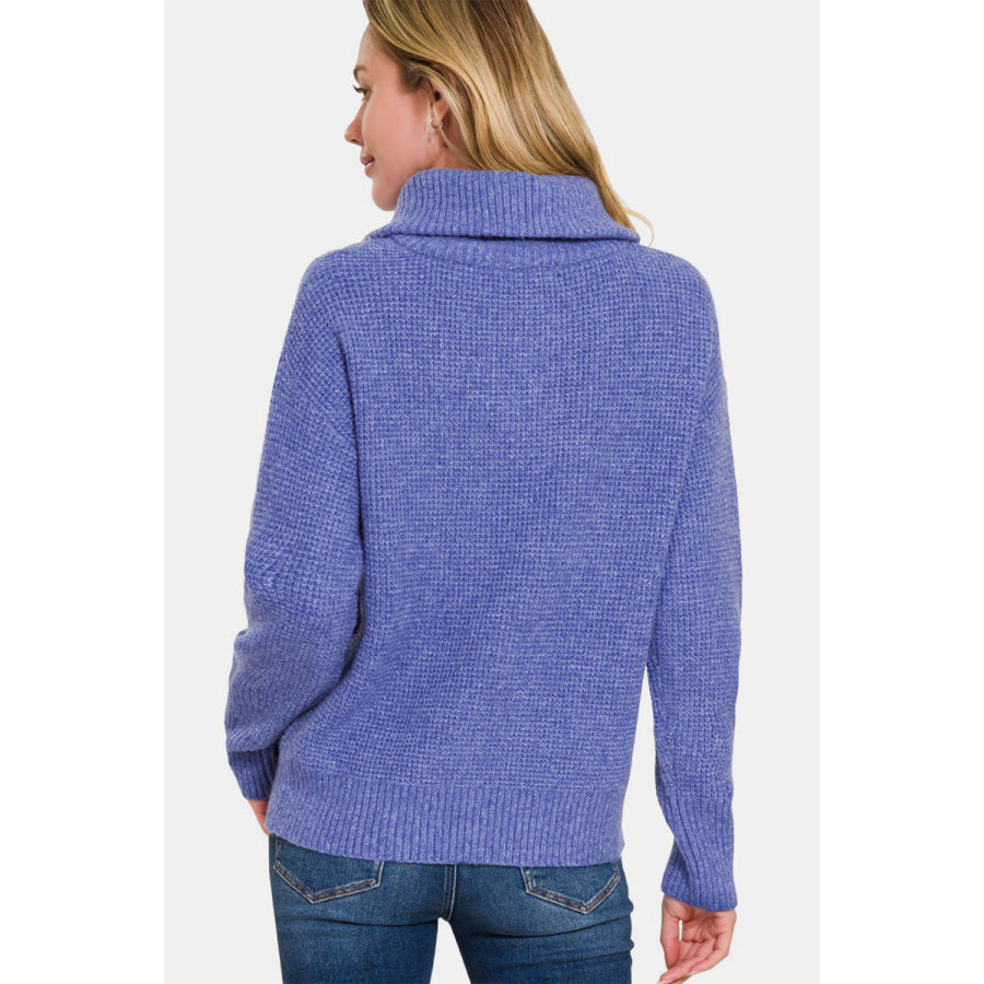 Zenana Half Zip Long Sleeve Sweater Marlin / S Apparel and Accessories