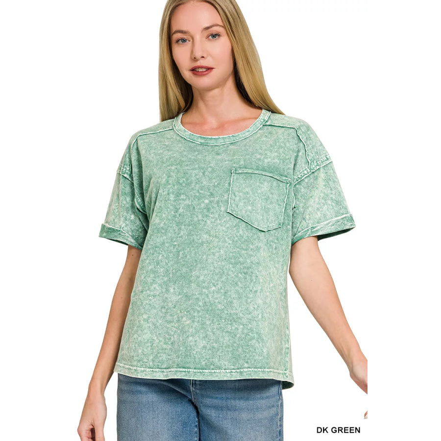 Zenana Halo Snow Washed Exposed Seam Top & Shorts Set Apparel and Accessories