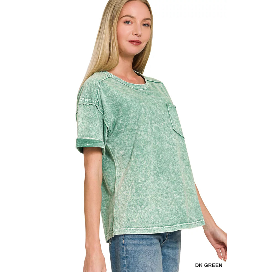 Zenana Halo Snow Washed Exposed Seam Top & Shorts Set Apparel and Accessories