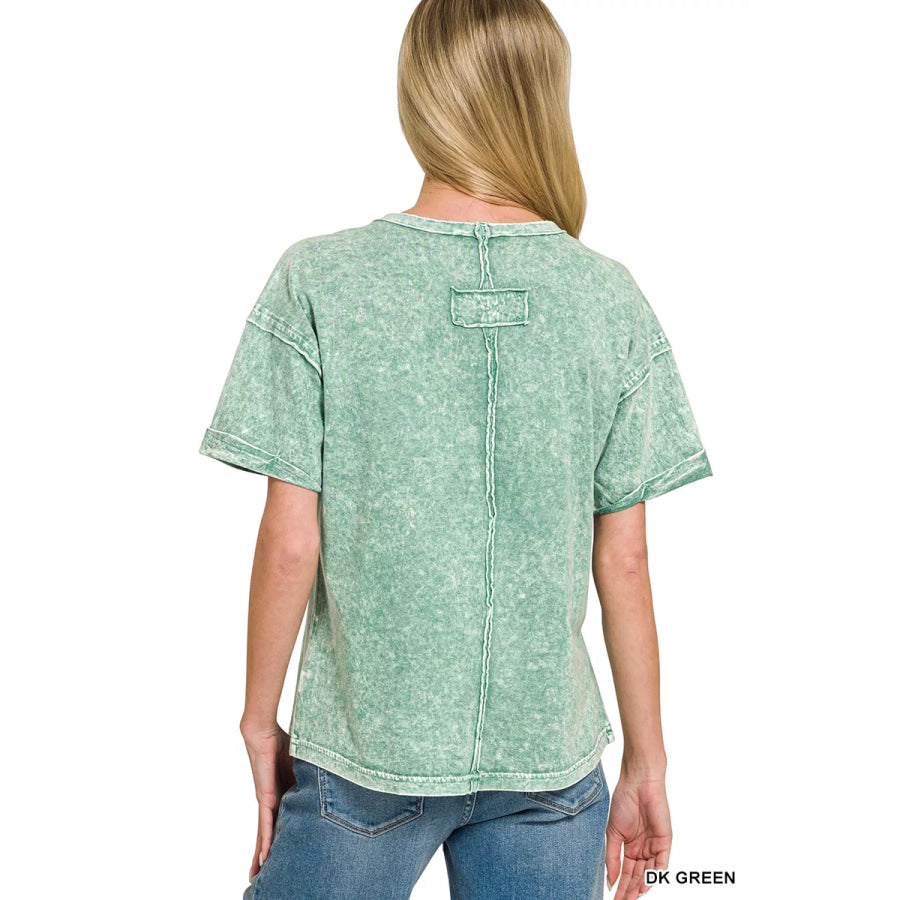 Zenana Halo Snow Washed Exposed Seam Top & Shorts Set Apparel and Accessories