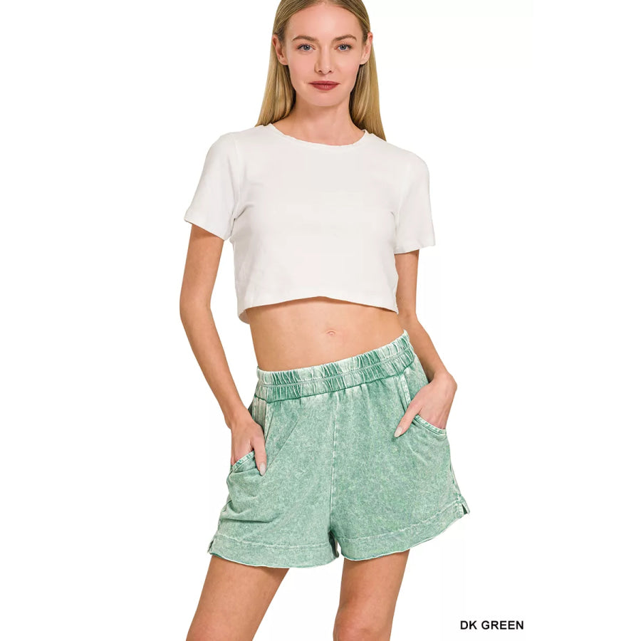 Zenana Halo Snow Washed Exposed Seam Top & Shorts Set Apparel and Accessories
