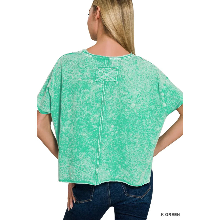 Zenana Halo Washed Cotton Short Sleeve Top Apparel and Accessories