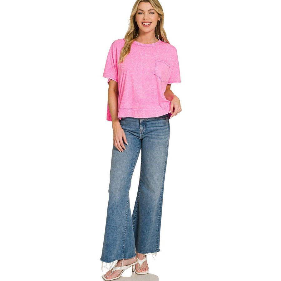 Zenana Halo Washed Oversized Top Apparel and Accessories
