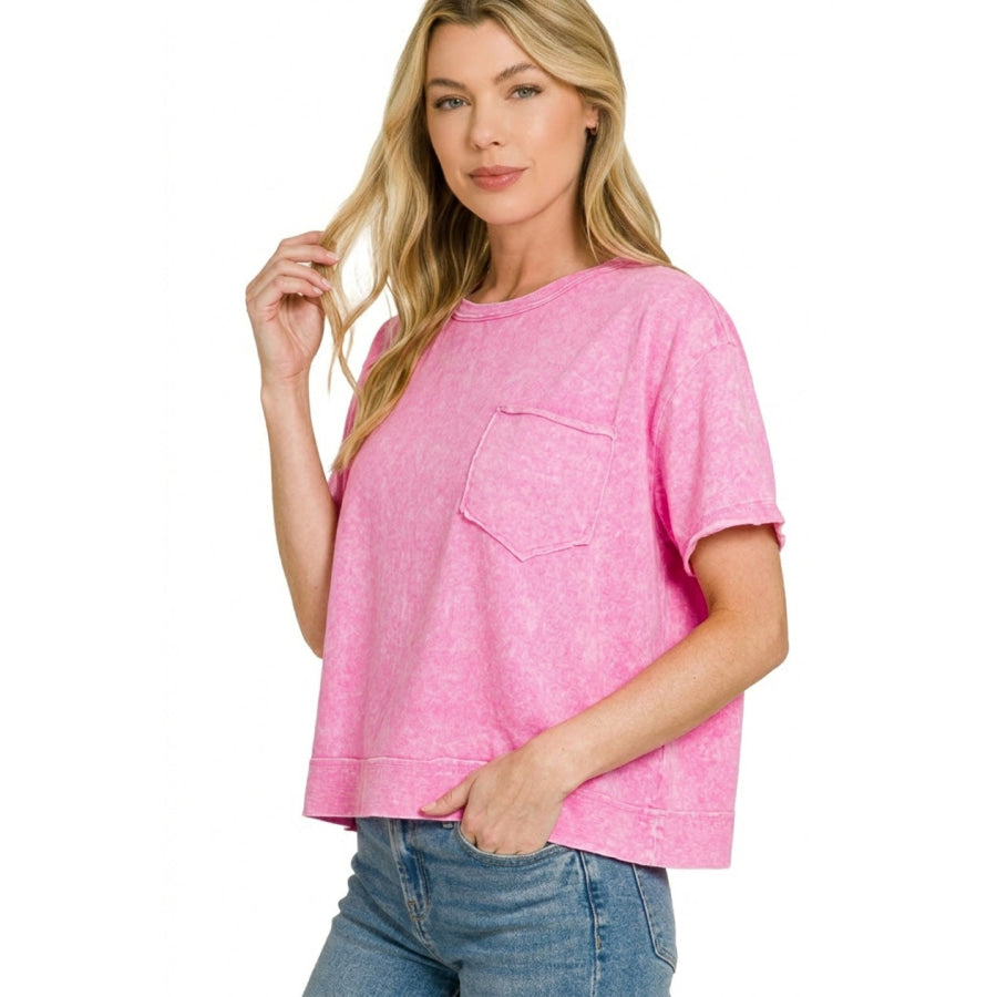 Zenana Halo Washed Oversized Top PINK / S/M Apparel and Accessories