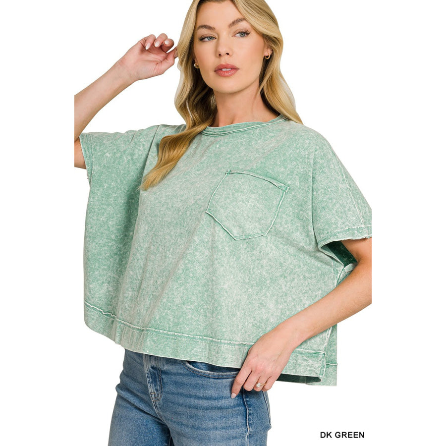 Zenana Halo Washed Oversized Top DK GREEN / S/M Apparel and Accessories