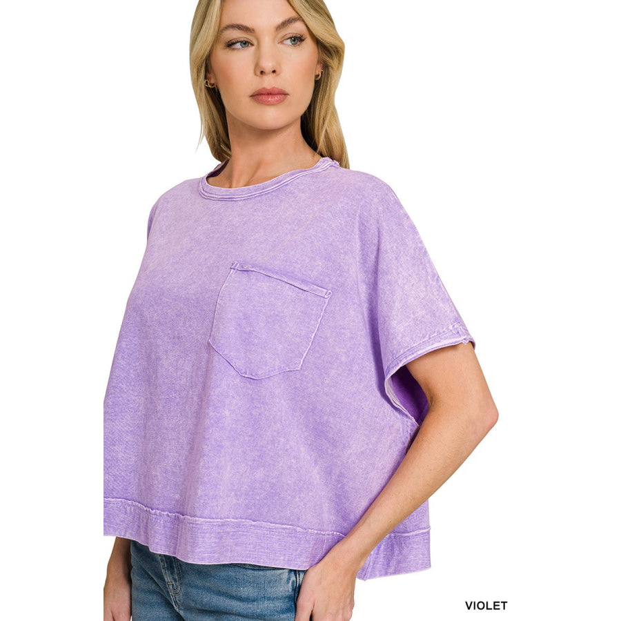 Zenana Halo Washed Oversized Top VIOLET / S/M Apparel and Accessories