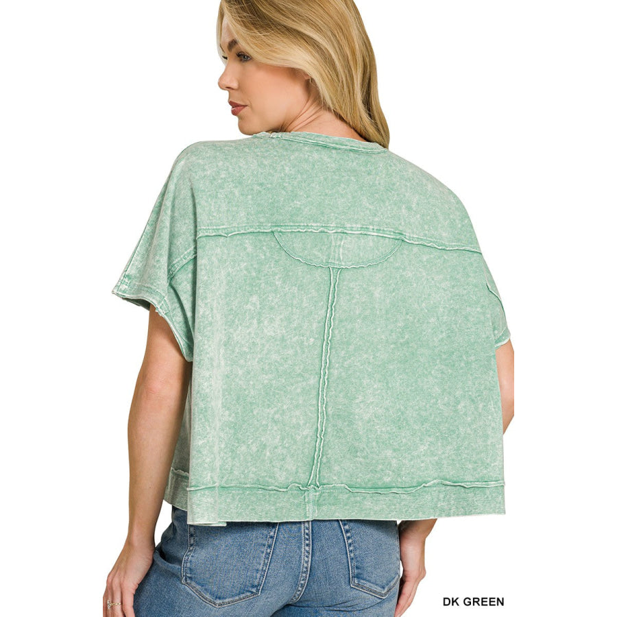 Zenana Halo Washed Oversized Top Apparel and Accessories