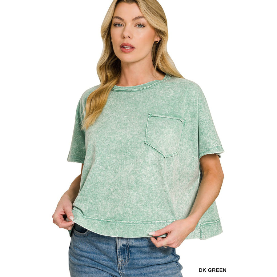 Zenana Halo Washed Oversized Top DK GREEN / S/M Apparel and Accessories
