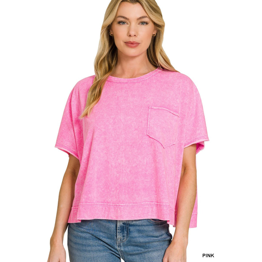 Zenana Halo Washed Oversized Top PINK / S/M Apparel and Accessories