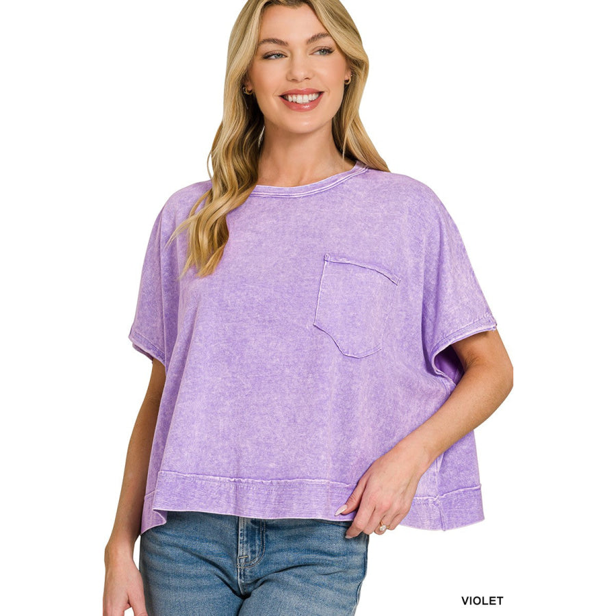Zenana Halo Washed Oversized Top VIOLET / S/M Apparel and Accessories