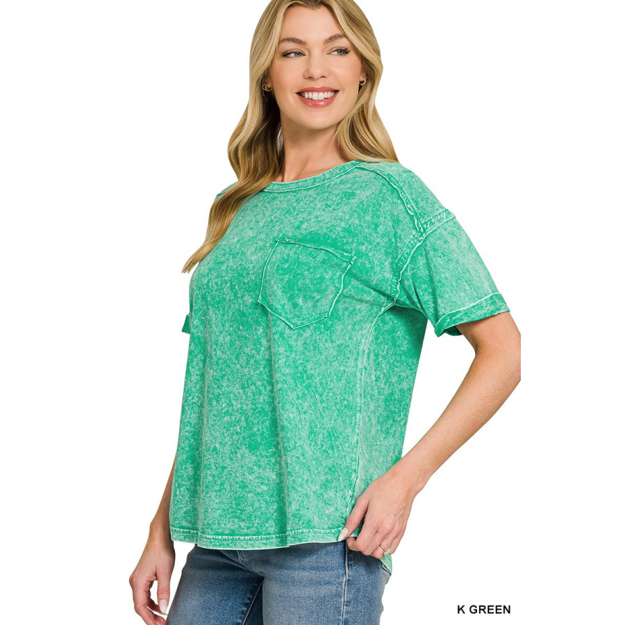 Zenana Halo Washed Relaxed Fit Tee K GREEN / S Apparel and Accessories