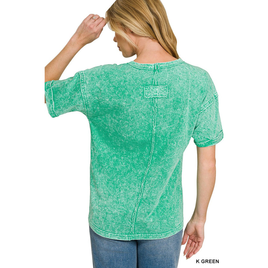 Zenana Halo Washed Relaxed Fit Tee Apparel and Accessories