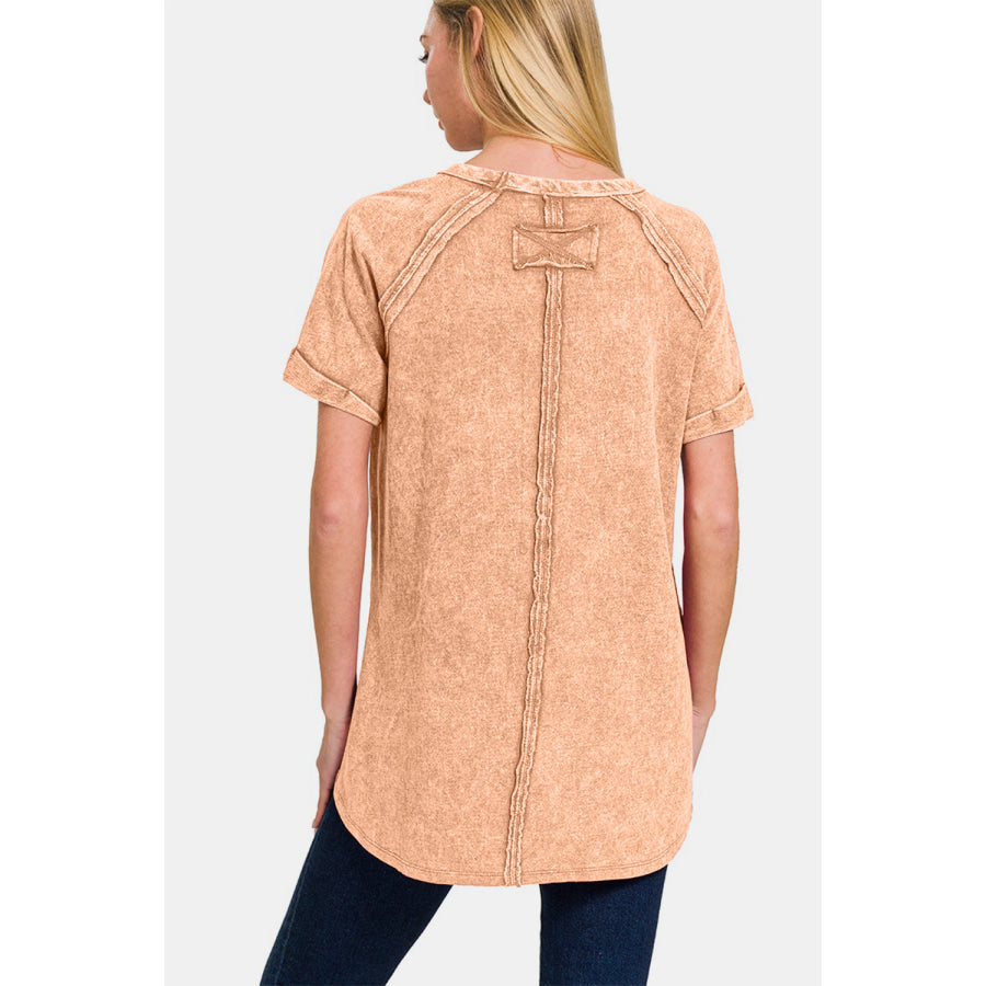 Zenana Heathered Round Neck Short Sleeve Top Apparel and Accessories