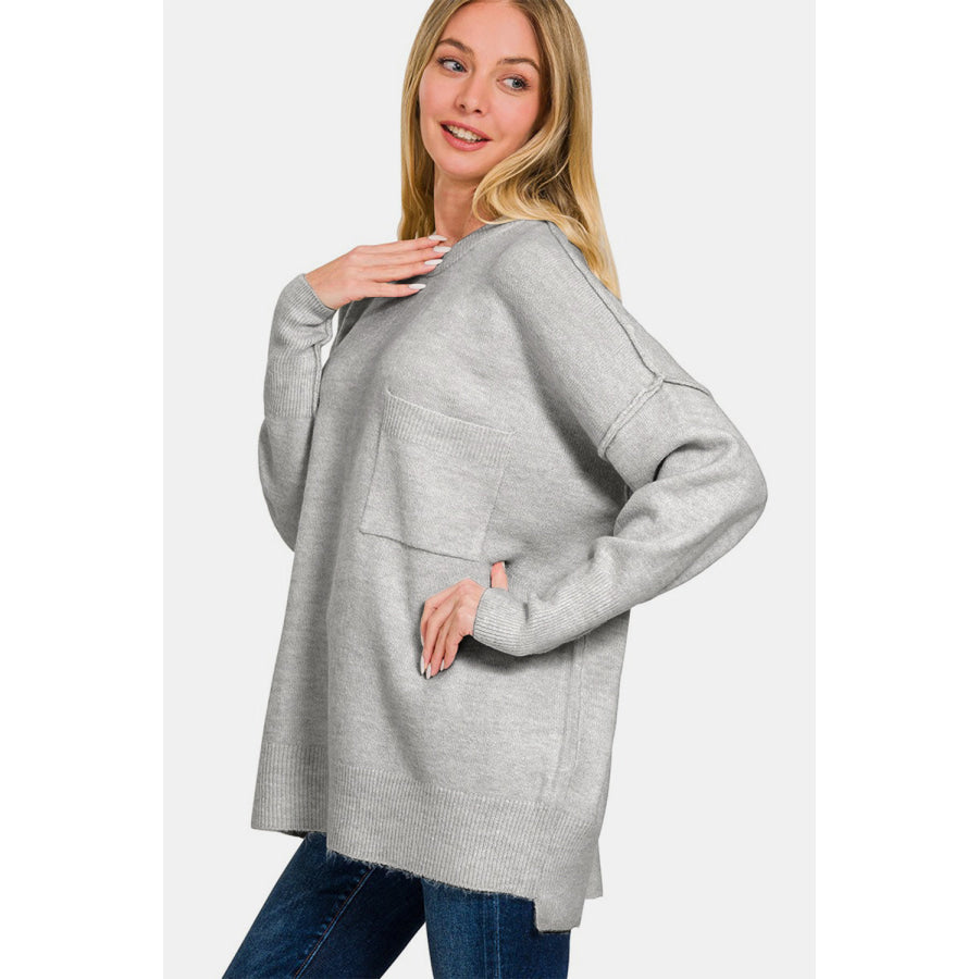 Zenana High-Low Hem Drop Shoulder Sweater Apparel and Accessories