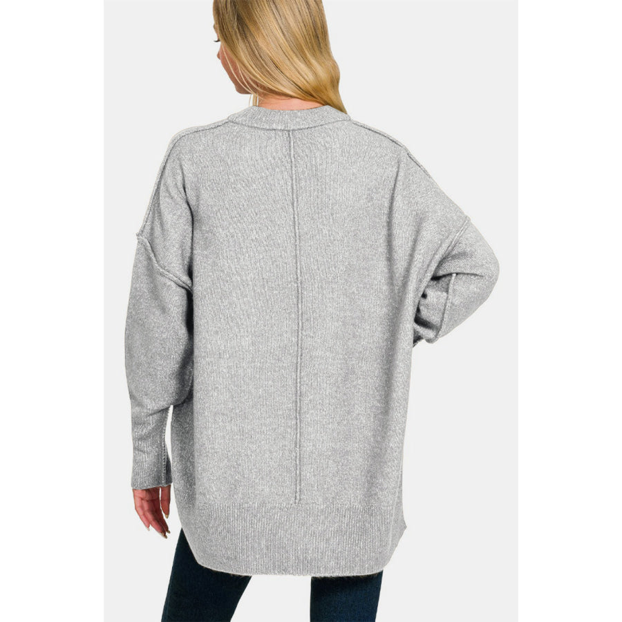 Zenana High-Low Hem Drop Shoulder Sweater Apparel and Accessories