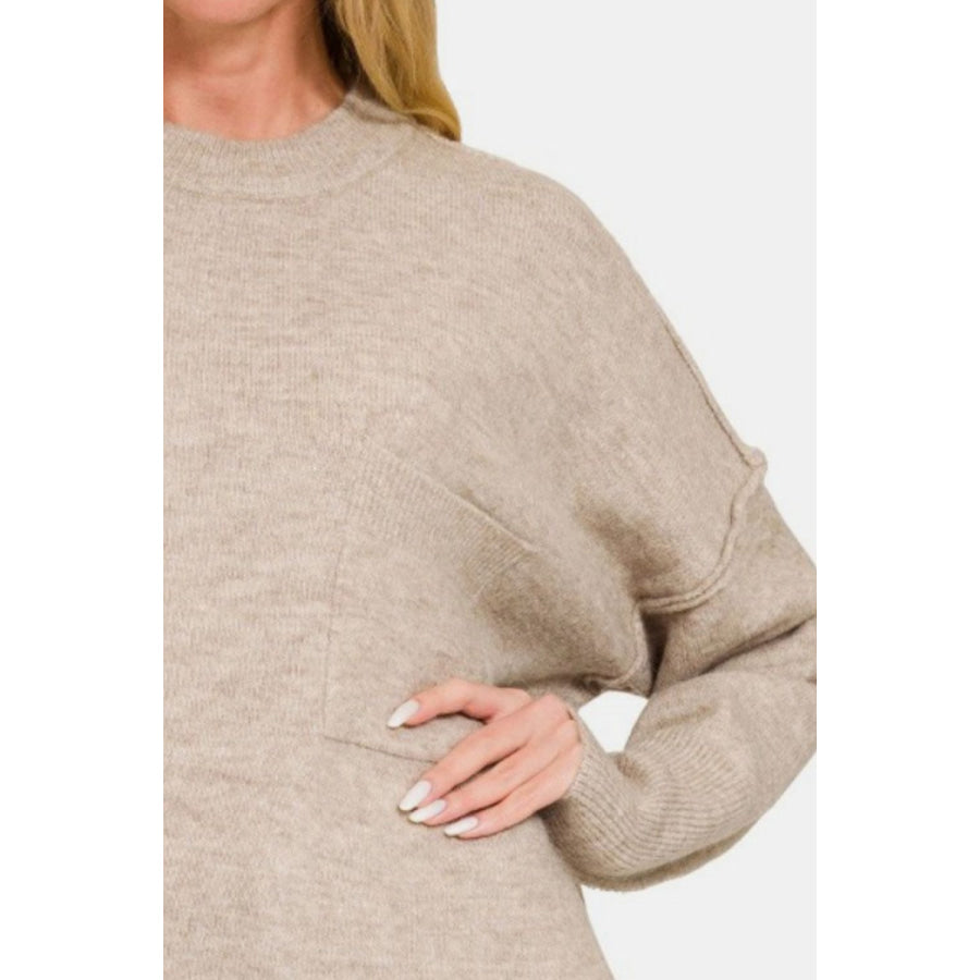 Zenana High-Low Hem Drop Shoulder Sweater Apparel and Accessories