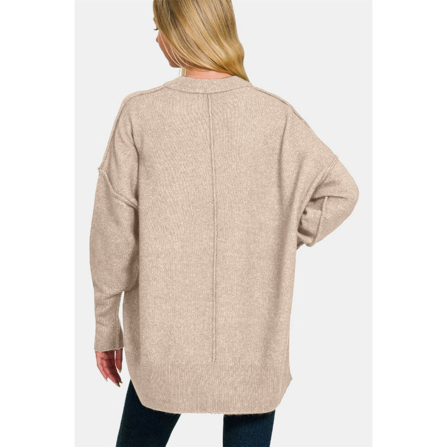 Zenana High-Low Hem Drop Shoulder Sweater Apparel and Accessories