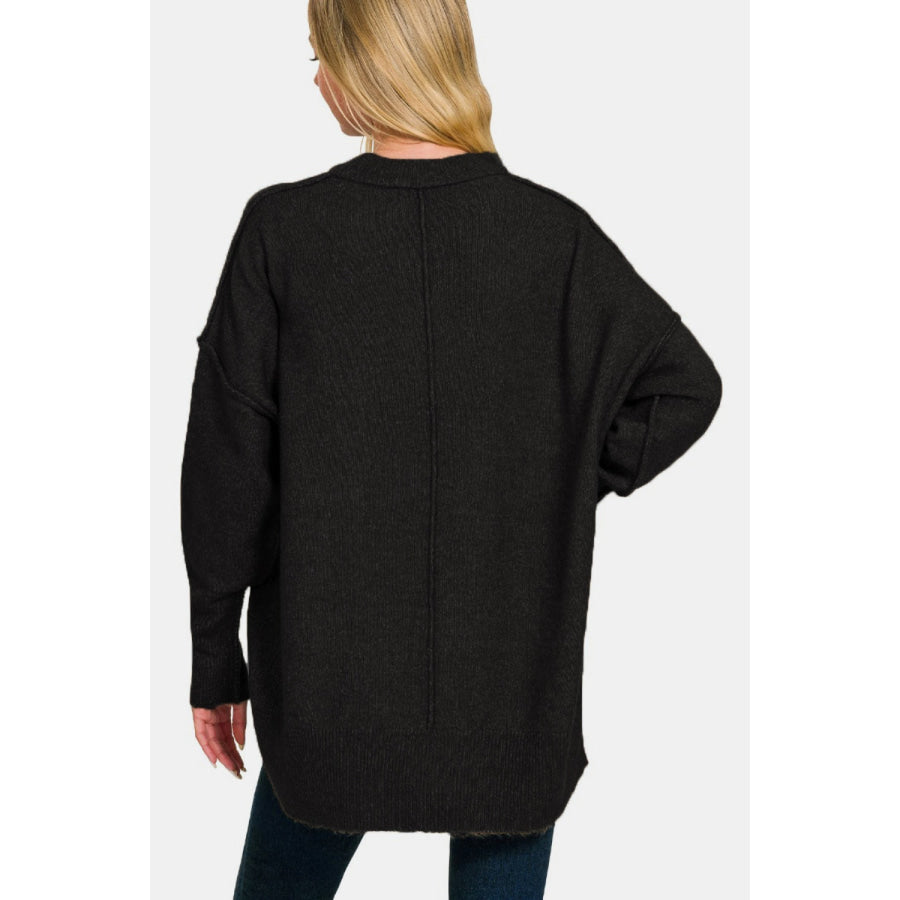 Zenana High-Low Hem Drop Shoulder Sweater Apparel and Accessories