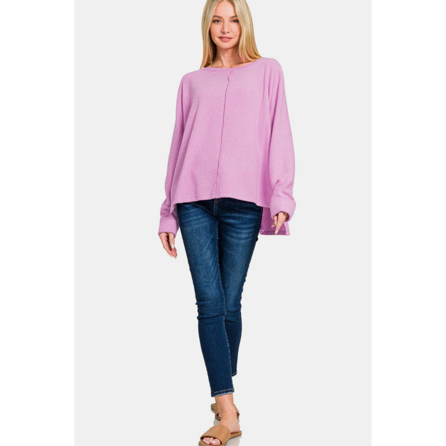 Zenana High-Low Side Slit Round Neck T-Shirt Apparel and Accessories