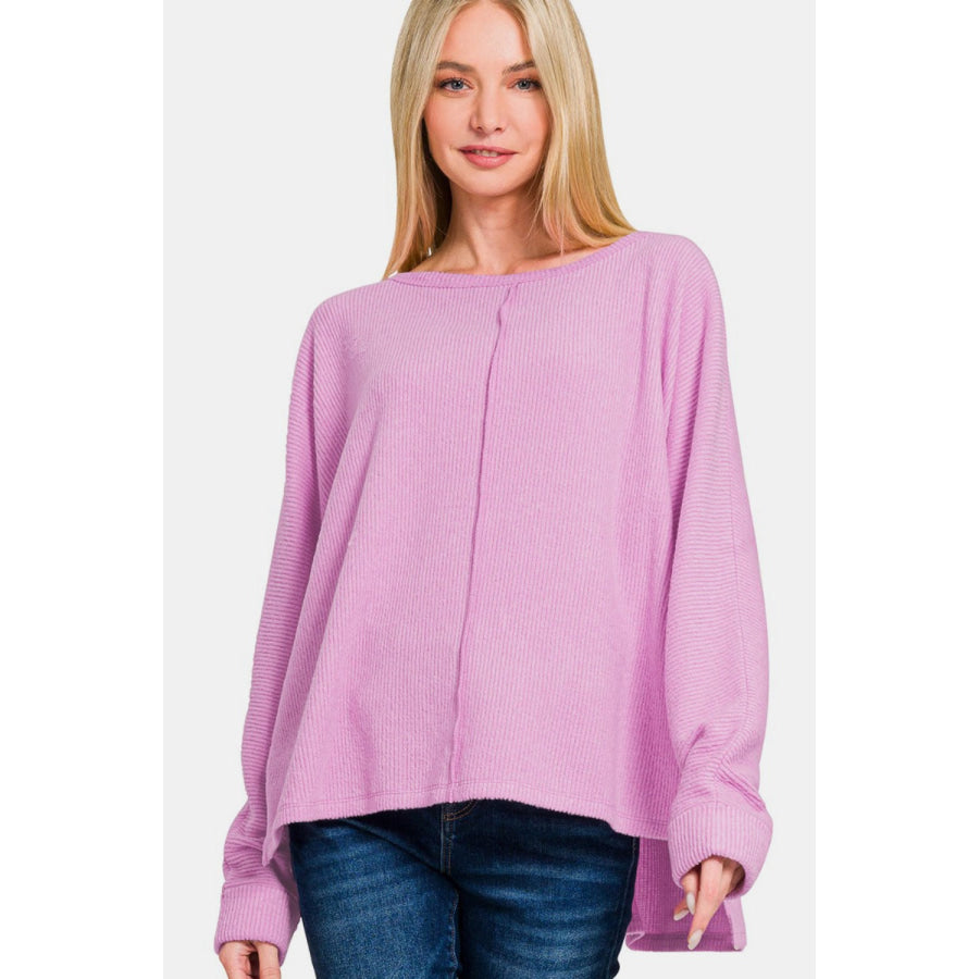 Zenana High-Low Side Slit Round Neck T-Shirt Mauve / S/M Apparel and Accessories