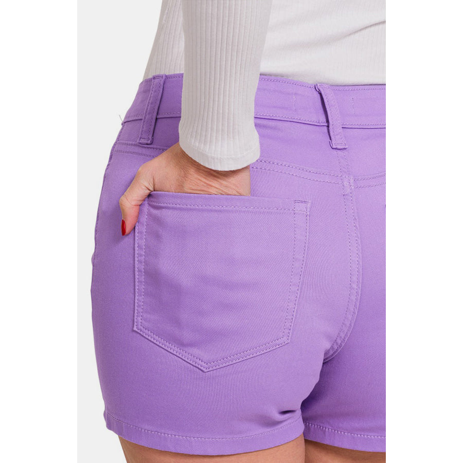Zenana High Waist Denim Shorts Lavender / S Apparel and Accessories