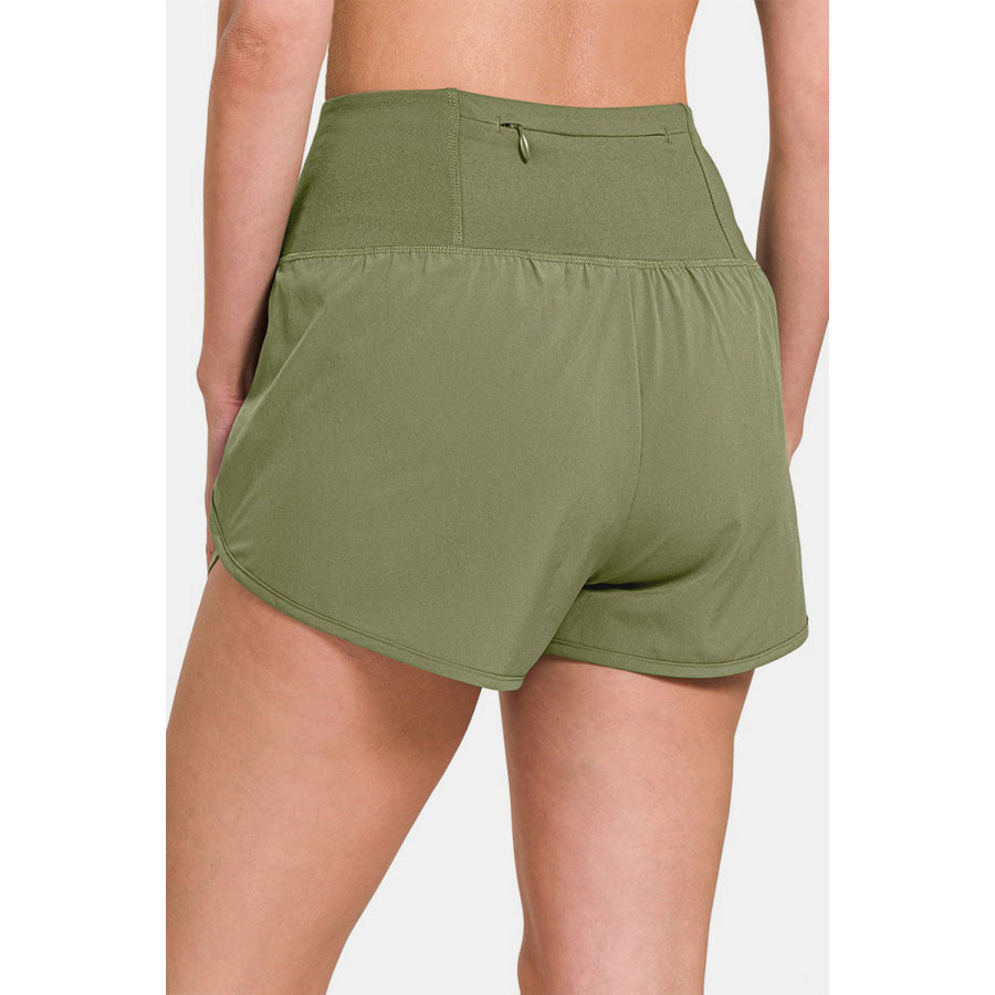 Zenana High-Waisted Zippered Back Pocket Active Shorts Apparel and Accessories