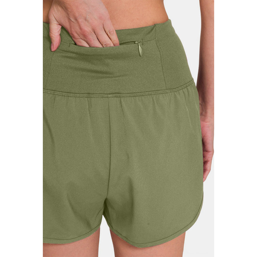 Zenana High-Waisted Zippered Back Pocket Active Shorts Apparel and Accessories