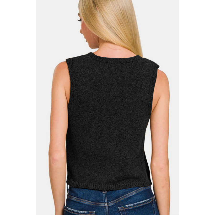 Zenana Hook and Eye Closure V-Neck Sweater Vest Apparel and Accessories