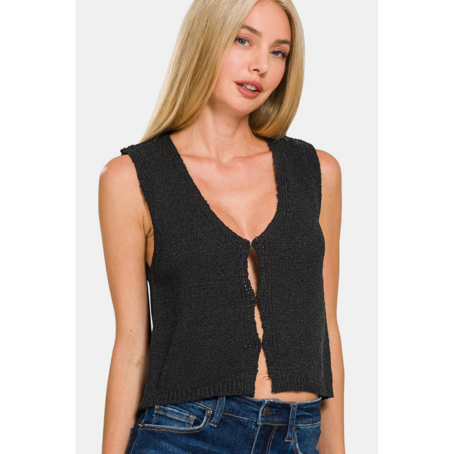 Zenana Hook and Eye Closure V-Neck Sweater Vest Apparel and Accessories