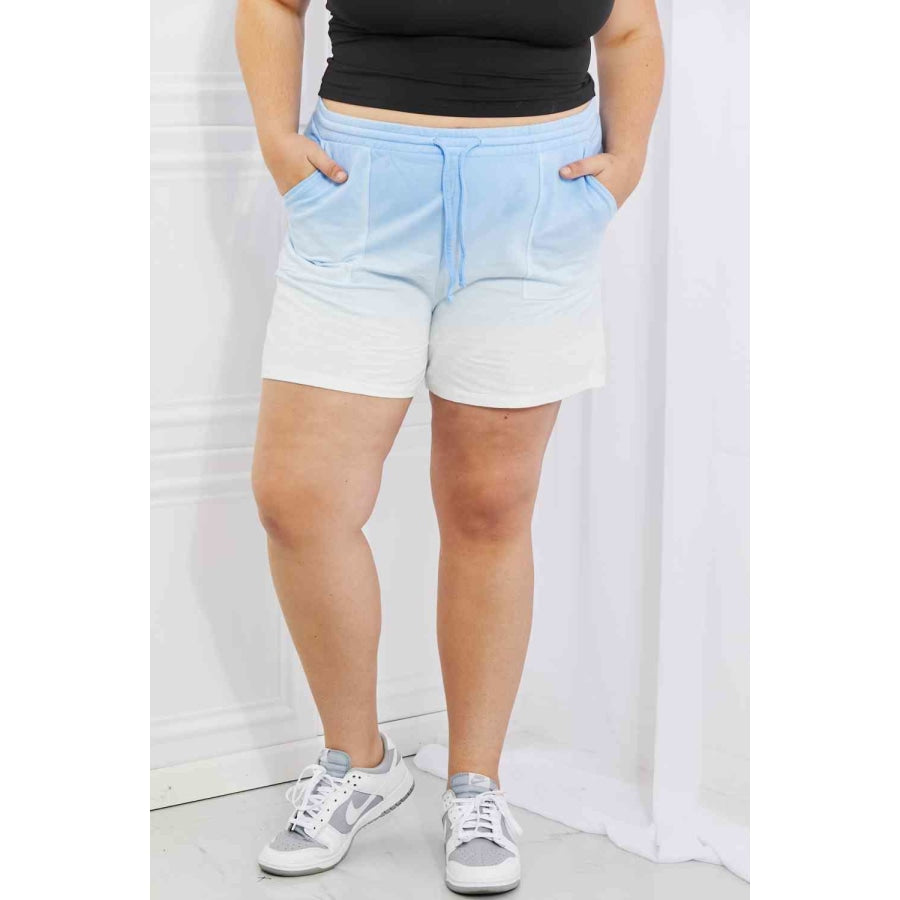 Zenana In The Zone Full Size Dip Dye High Waisted Shorts in Blue Clothing