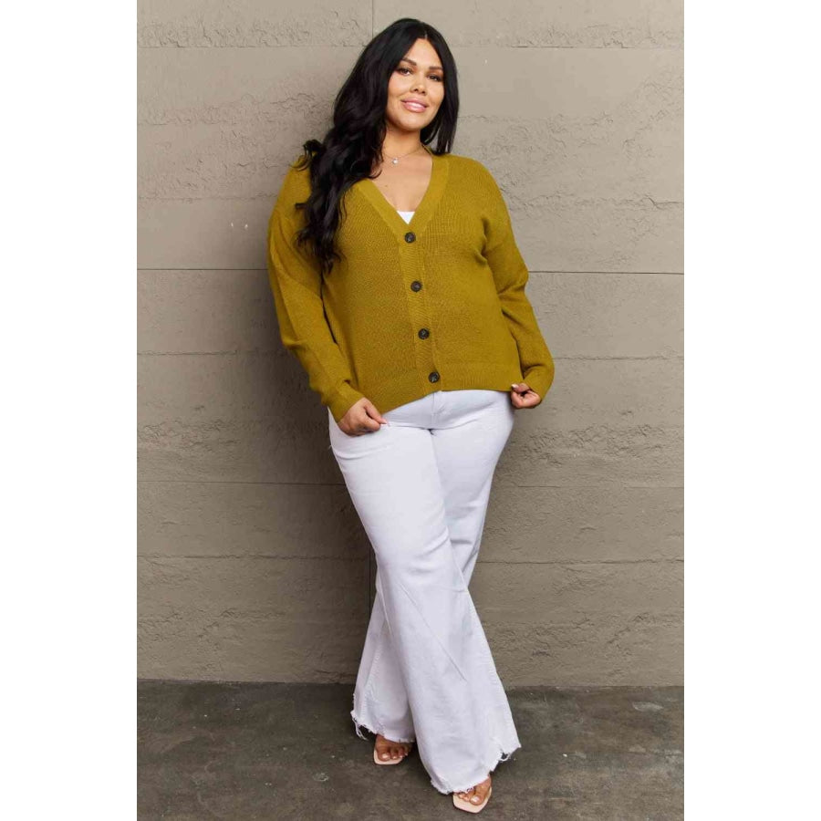 Zenana Kiss Me Tonight Full Size Button Down Cardigan in Chartreuse Clothing