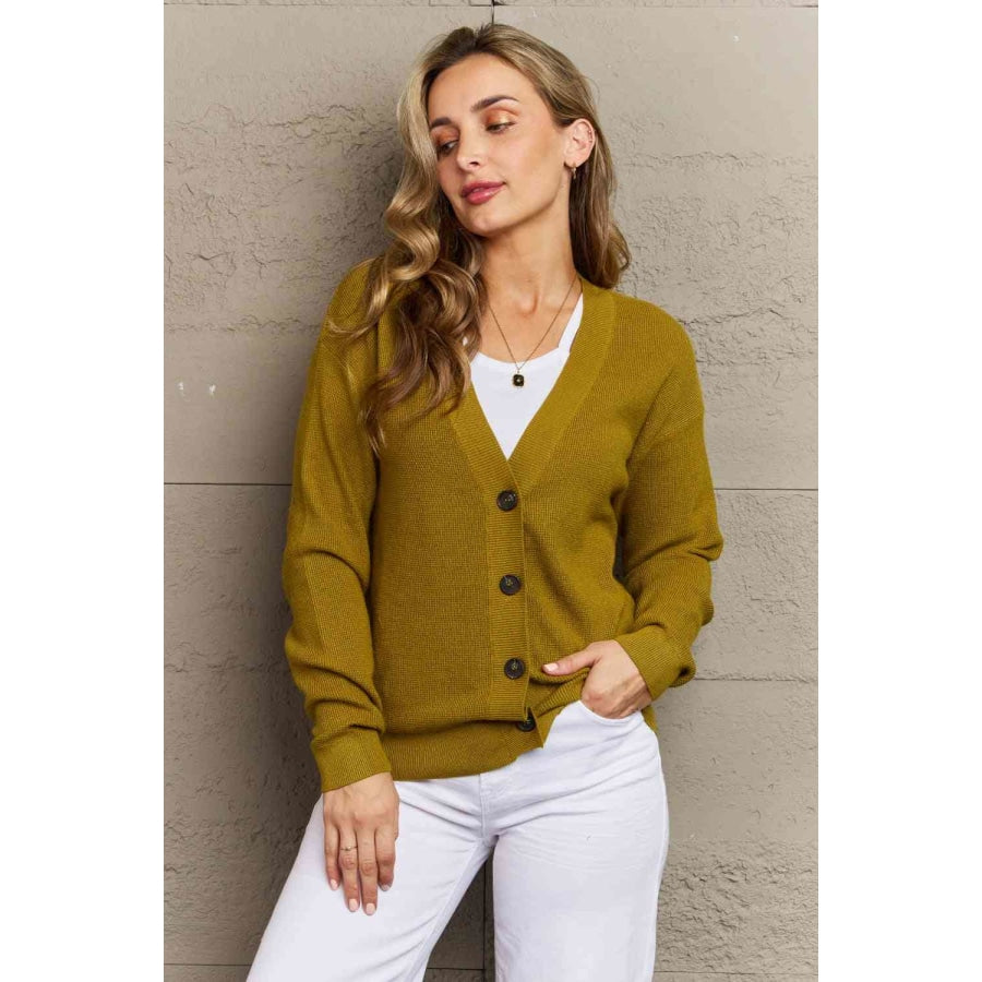 Zenana Kiss Me Tonight Full Size Button Down Cardigan in Chartreuse Clothing
