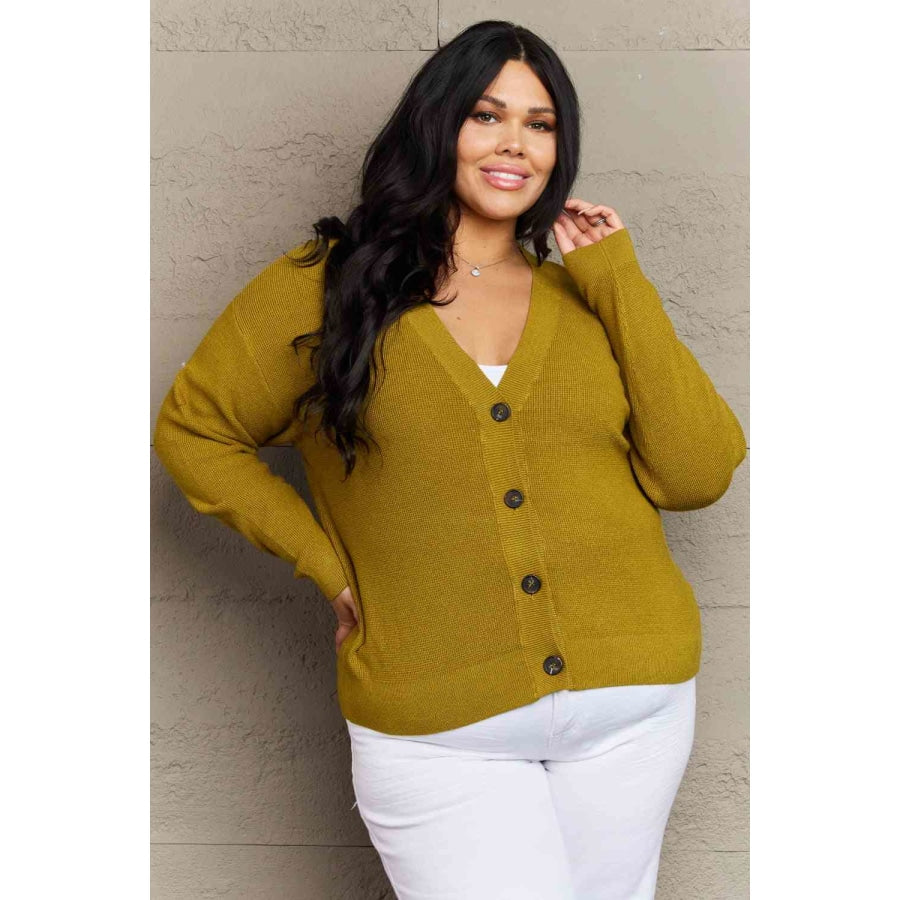 Zenana Kiss Me Tonight Full Size Button Down Cardigan in Chartreuse Chartreuse / S Clothing