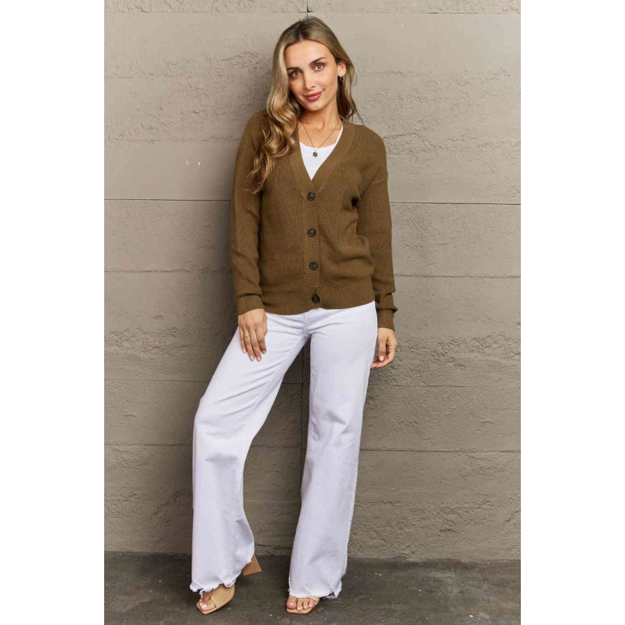 Zenana Kiss Me Tonight Full Size Button Down Cardigan in Olive Clothing