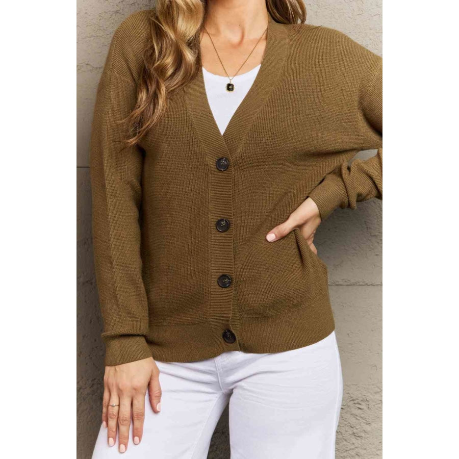 Zenana Kiss Me Tonight Full Size Button Down Cardigan in Olive Clothing