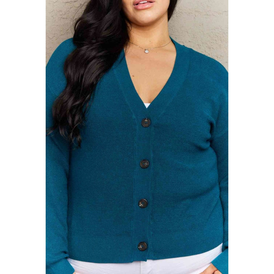 Zenana Kiss Me Tonight Full Size Button Down Cardigan in Teal Clothing