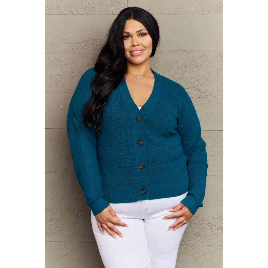 Zenana Kiss Me Tonight Full Size Button Down Cardigan in Teal Clothing