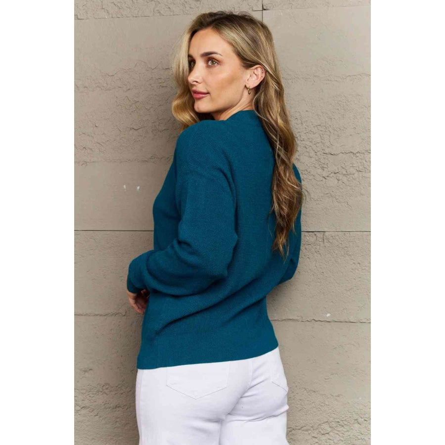 Zenana Kiss Me Tonight Full Size Button Down Cardigan in Teal Teal / S Clothing