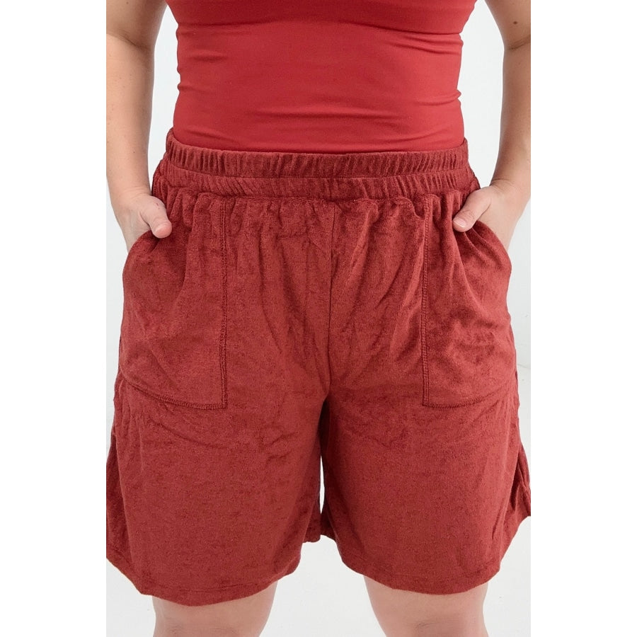 Zenana Loop Terry Elastic Waist Shorts With Pockets Dk Rust / S Shorts