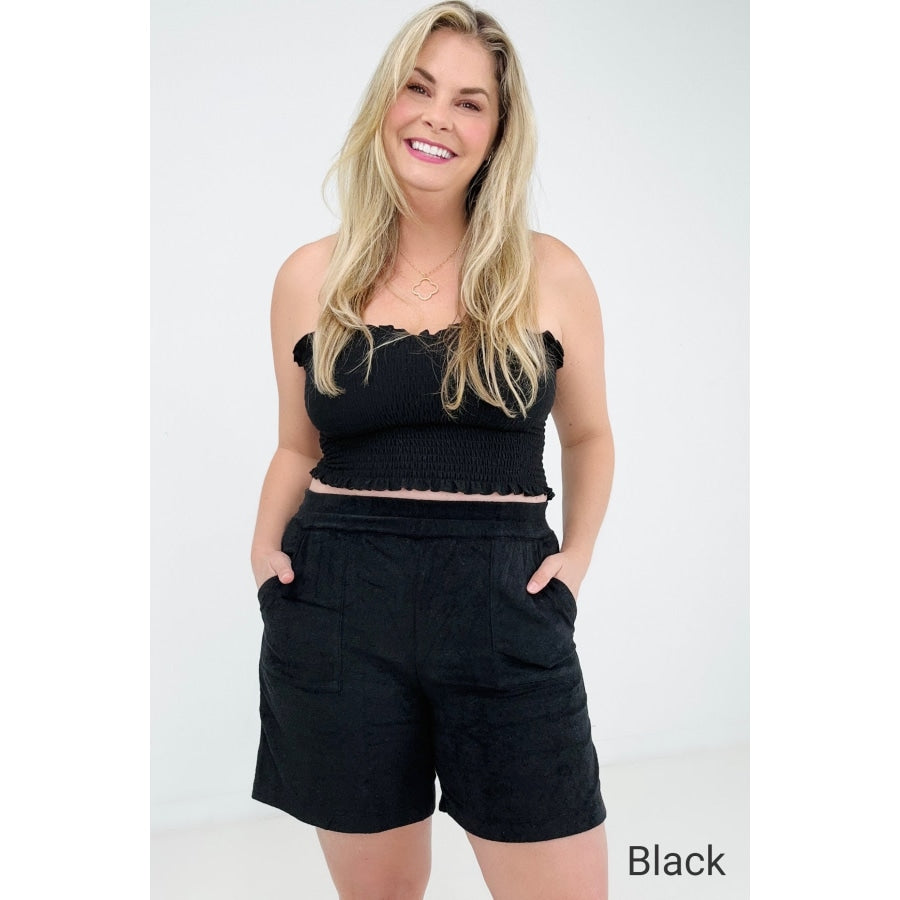 Zenana Loop Terry Elastic Waist Shorts With Pockets Black / S Shorts