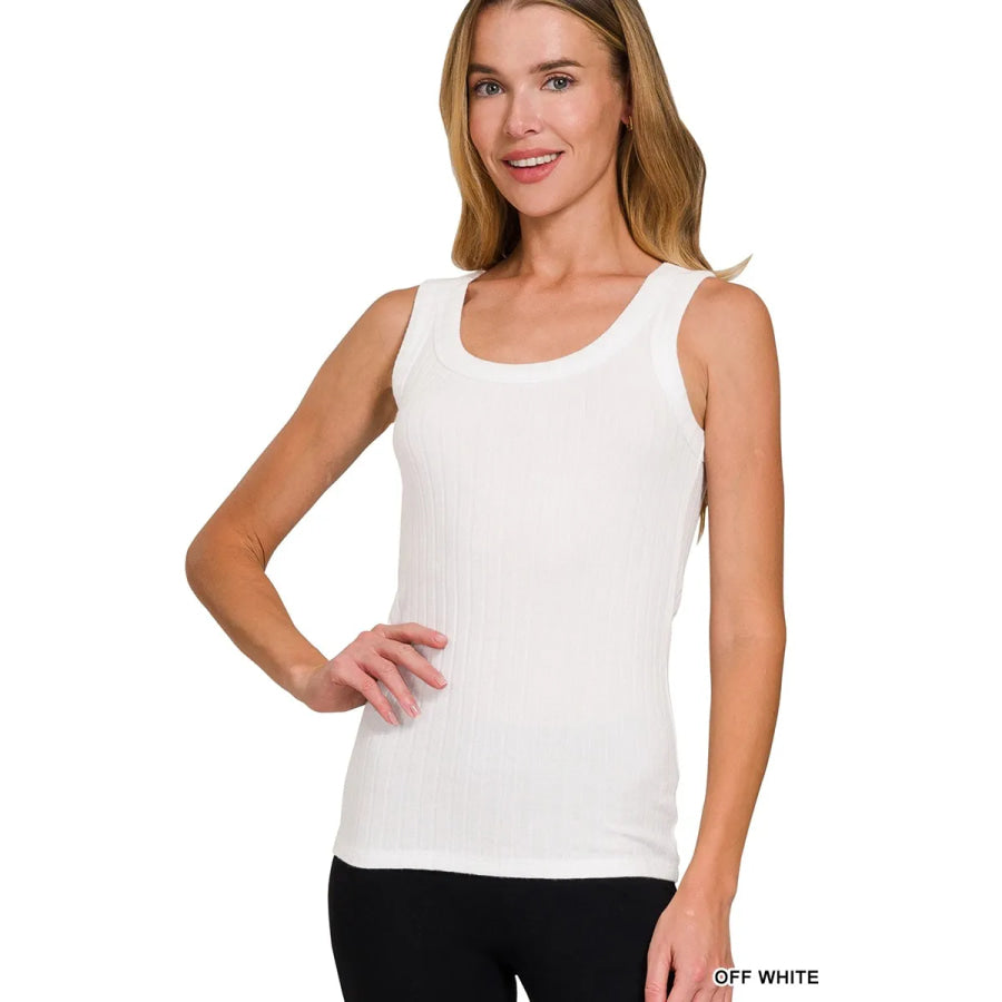 Zenana Melange Rib Tank Top OFF WHITE / S Apparel and Accessories