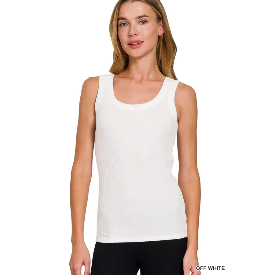 Zenana Melange Rib Tank Top OFF WHITE / S Apparel and Accessories