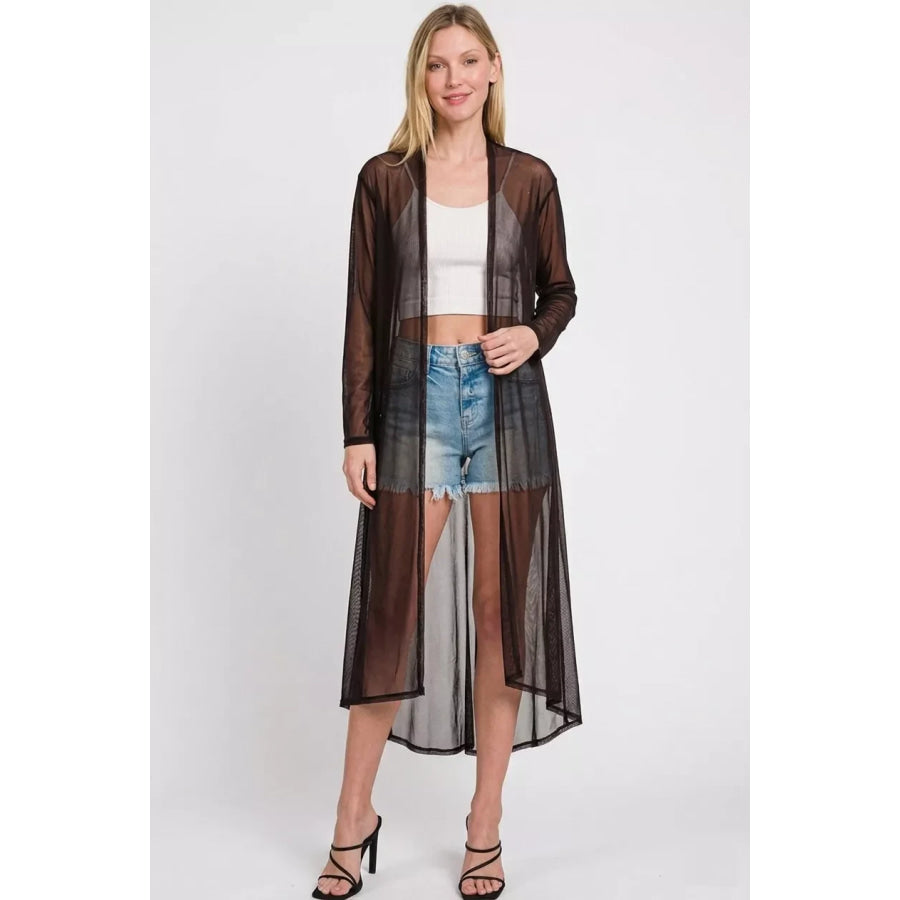Zenana Mesh Open Front Cardigan Apparel and Accessories