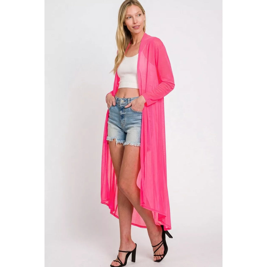 Zenana Mesh Open Front Cardigan Apparel and Accessories