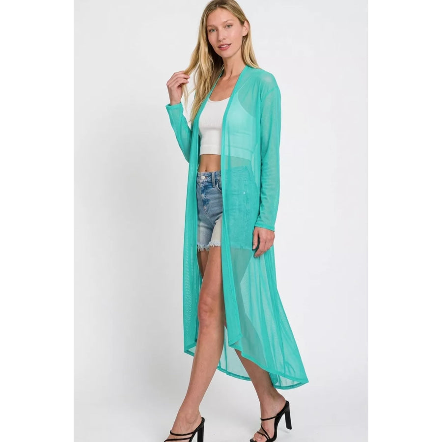 Zenana Mesh Open Front Cardigan Apparel and Accessories