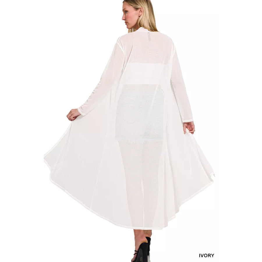 Zenana Mesh Open Front Cardigan Apparel and Accessories